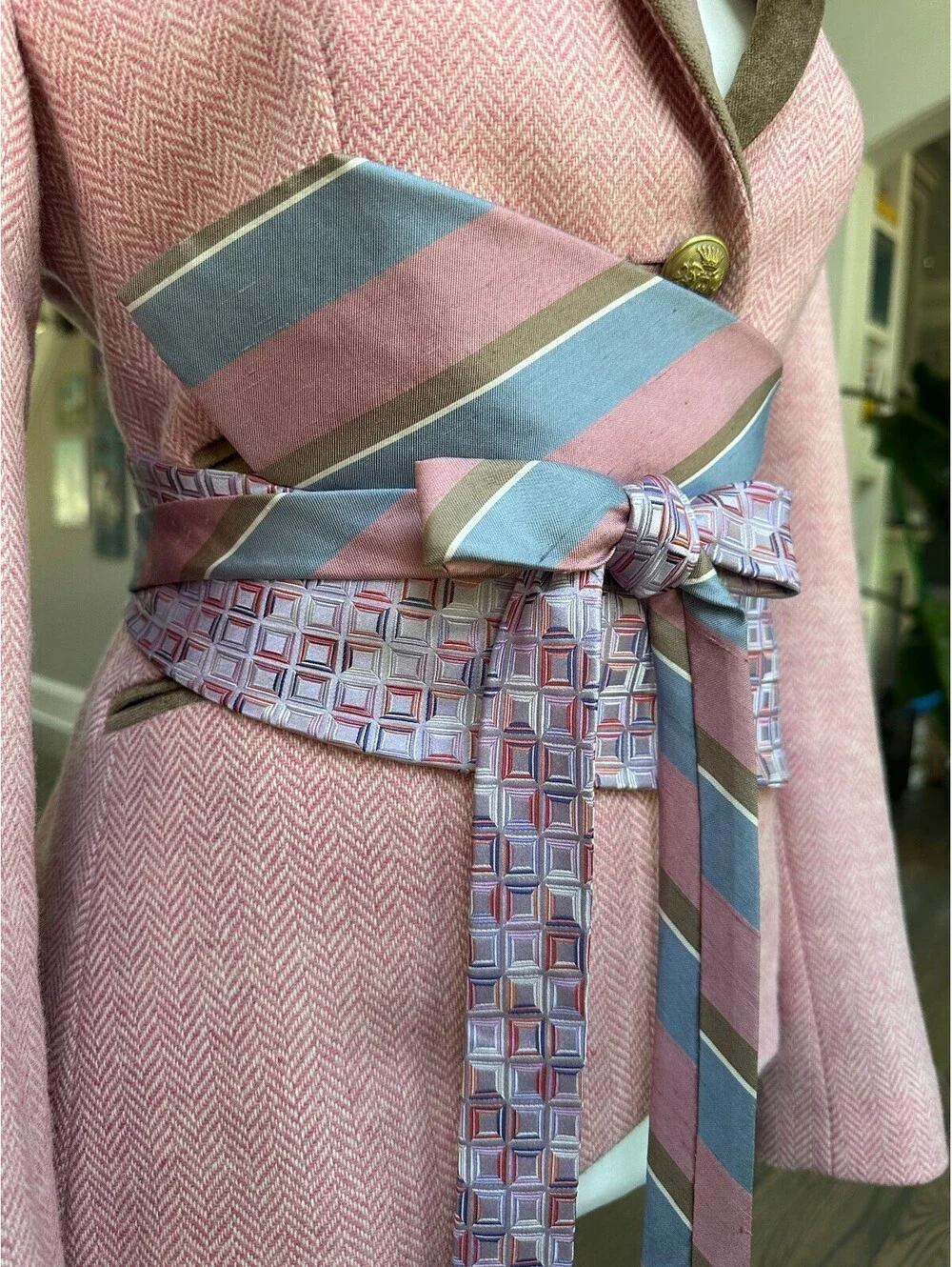Pink & Blue Upcycled Silk Obi Belt | Corset Style | OOAK | OS